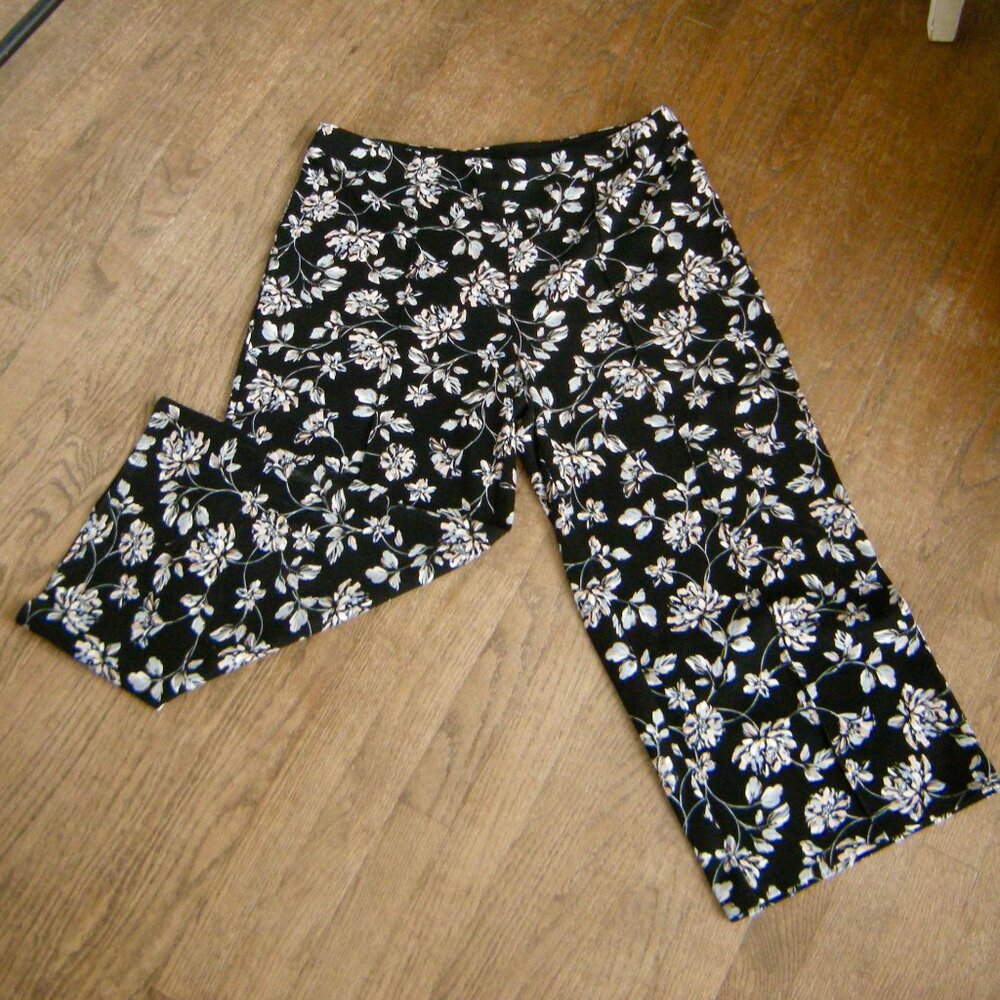J. Jill Wearever Collection Cropped Wide Leg Stretch Pants LARGE - Floral Print